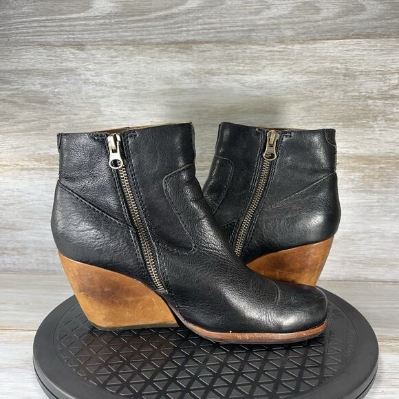 Kork-Ease Women's Michelle Black Leather Side Zip Biker Wedge Boots Size 6.5 - Picture 8 of 10